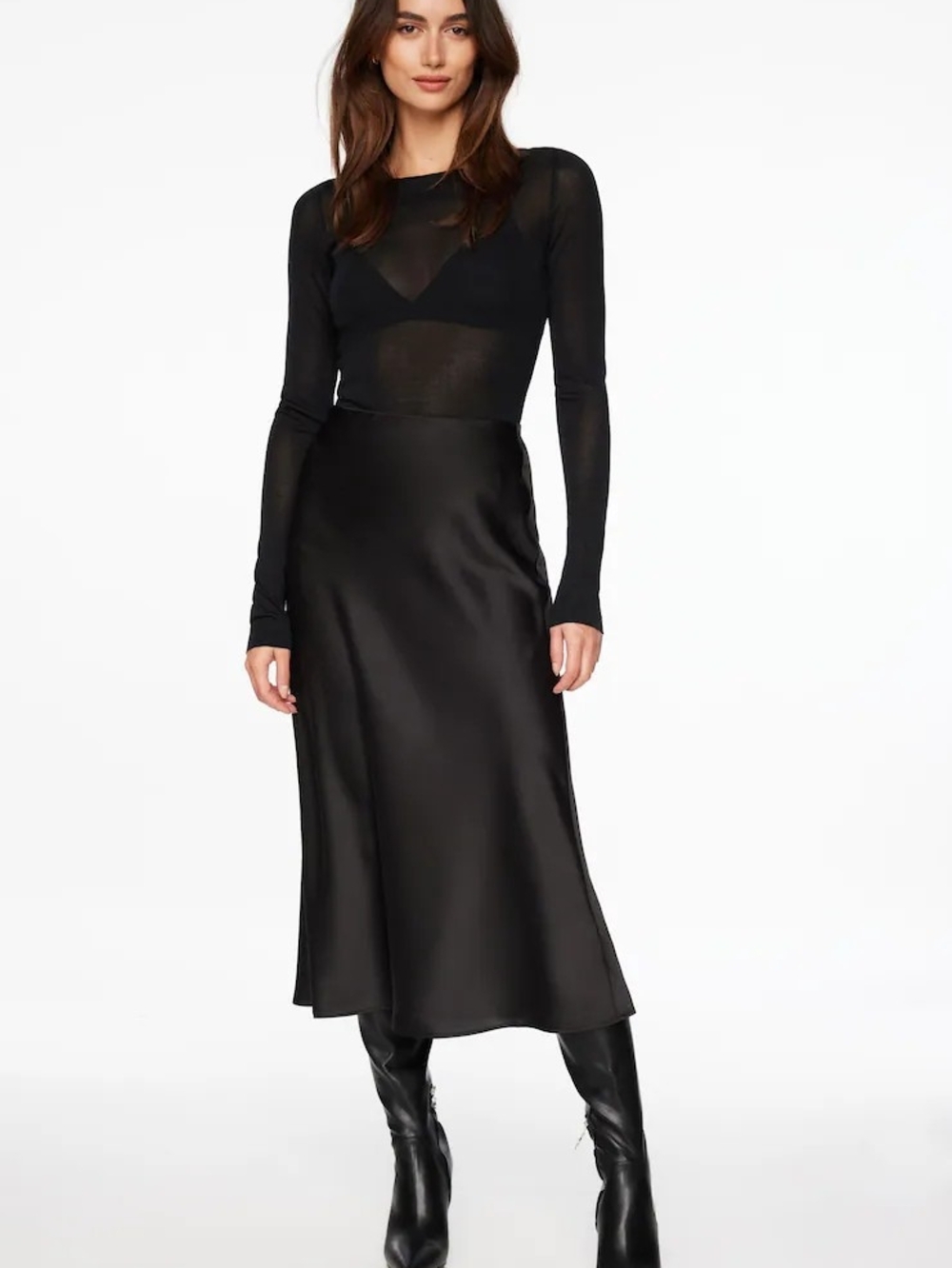 Dynamite Versatile Everyday Black Satin Midi Slip Skirt Capsule Wardrobe Size S